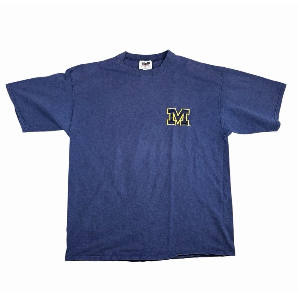 Vintage Michigan Wolverines T Shirt Mens XL Blue Block M Embroidered USA Y2K